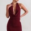 Liliana | Burgundy Cowl Neck Mini Dress -ENY Clothing Shop WB CL129405 LilianaMerlotCowlNeckMiniDress3