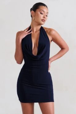 Liliana | Navy Cowl Neck Mini Dress -ENY Clothing Shop WB CL129405 LilianaNavyCowlNeckMiniDress3