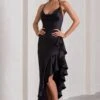 Lady Rosselini | Black Strappy Asymmetric Ruffled Maxi Dress -ENY Clothing Shop WB CL129419002 LadyRosseliniBlackStrappyAsymmetricRuffledMaxiDress2