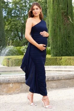 Never Let Go |Navy Maternity One Shoulder Ruched Side Detail Maxi Dress -ENY Clothing Shop WB CL129544015 NeverLetGoNavyMaternityOneShoulderRuchedSideDetailMaxiDress3