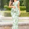 Phantasy | Green Floral Asymmetric Split Maternity Maxi Dress -ENY Clothing Shop WB CL129551153 ExpectingGreenFloralAsymmetricSplitMaternityMaxiDressMINTFLORAL
