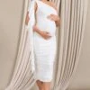 Streamer | White Asymmetric Ruffled Maternity Midi Dress -ENY Clothing Shop WB CL129554005 StreamerWhiteAsymmetricRuffledMaternityMidiDress3
