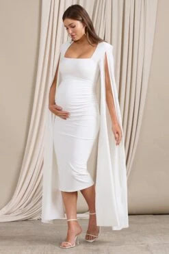 Meaningful | White Maternity Midi Dress With Cape Sleeves 10 Meaningful | White Maternity Midi Dress With Cape Sleeves -ENY Clothing Shop WB CL129558005 MeaningfulWhiteMaternityMidiDressWithCapeSleeves4