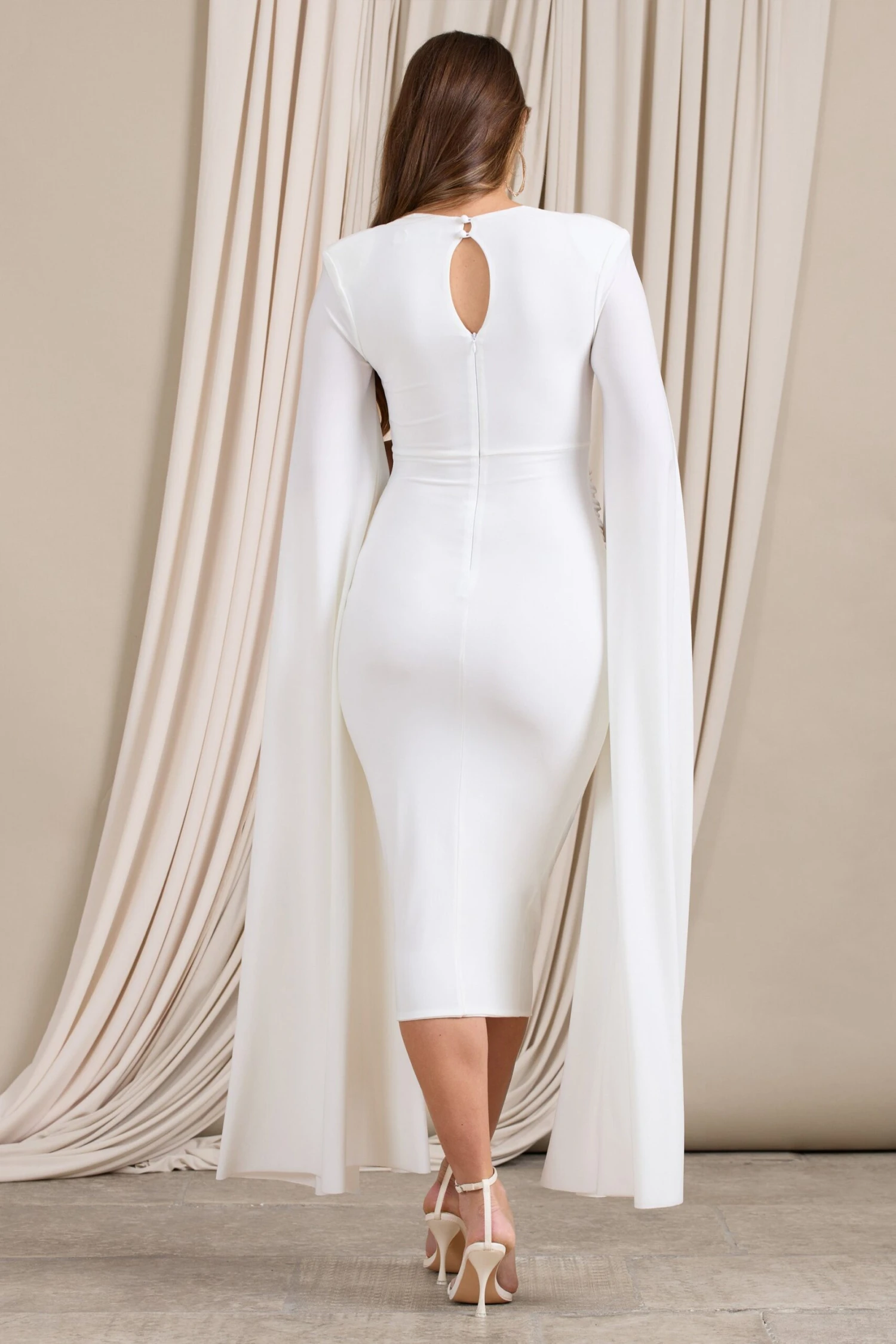 Meaningful | White Maternity Midi Dress With Cape Sleeves 4 Meaningful | White Maternity Midi Dress With Cape Sleeves - Image 2