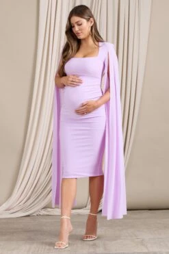 Meaningful | Lilac Maternity Midi Dress With Cape Sleeves 9 Meaningful | Lilac Maternity Midi Dress With Cape Sleeves -ENY Clothing Shop WB CL129558033 MeaningfulLilacMaternityMidiDressWithCapeSleeves3