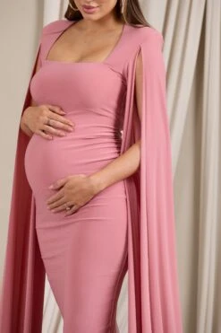 Meaningful | Blush Pink Maternity Midi Dress With Cape Sleeves -ENY Clothing Shop WB CL129558081 MeaningfulBlushPinkMaternityMidiDressWithCapeSleeves3