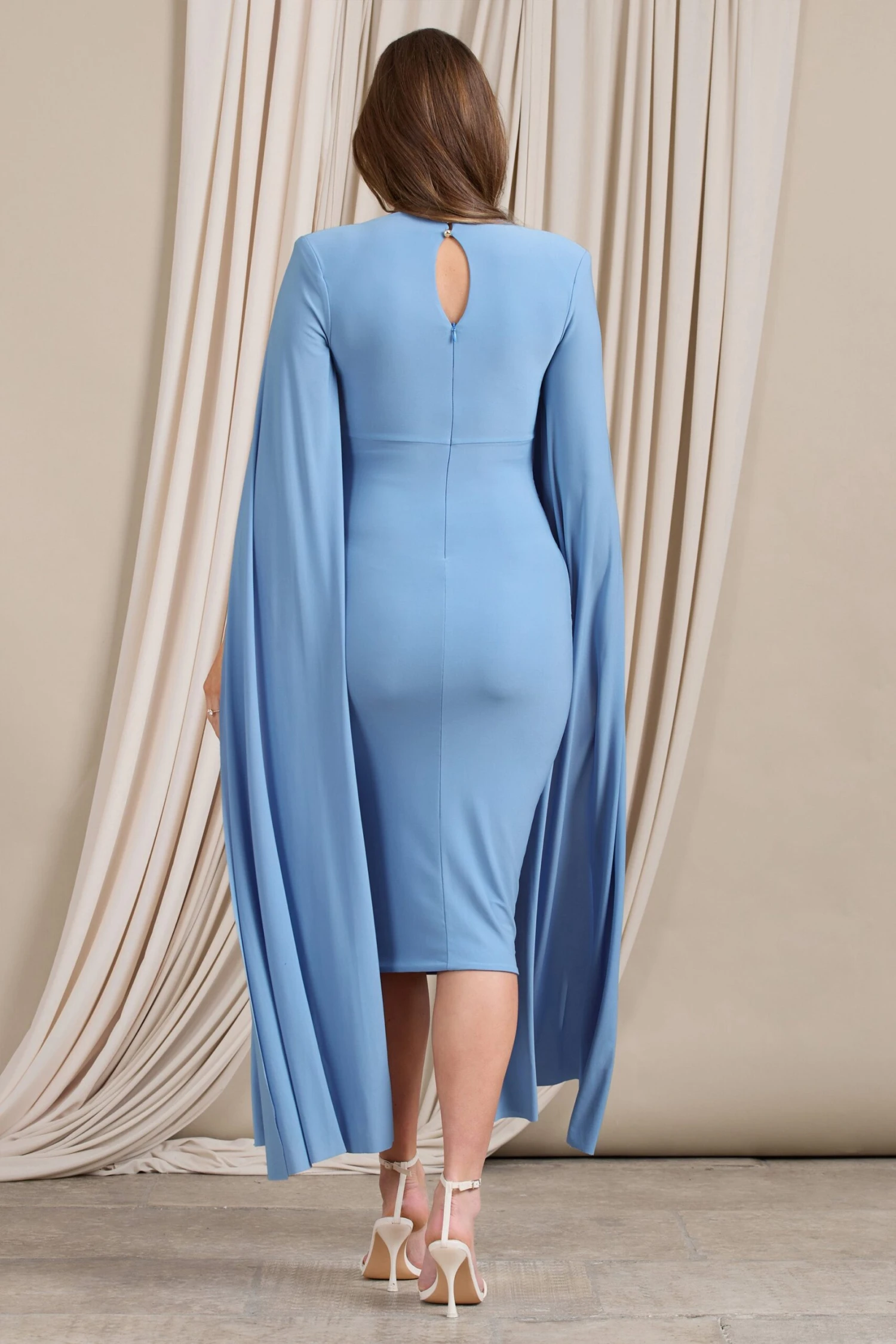 Meaningful | Powder Blue Maternity Midi Dress With Cape Sleeves 4 Meaningful | Powder Blue Maternity Midi Dress With Cape Sleeves - Image 2