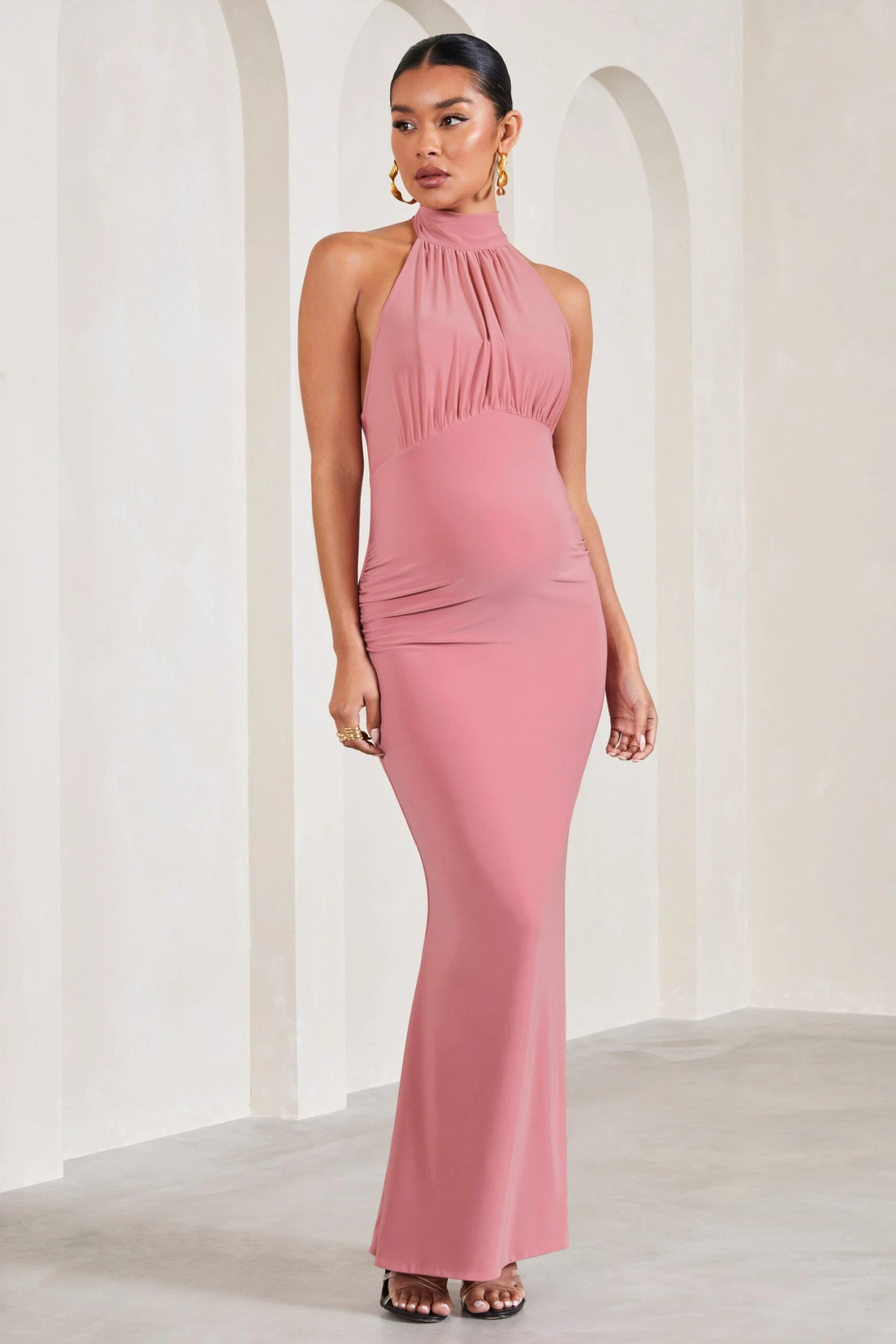 In My Heart | Blush Pink Mesh Halter-Neck Sleeveless Maternity Maxi Dress 5 In My Heart | Blush Pink Mesh Halter-Neck Sleeveless Maternity Maxi Dress - Image 3