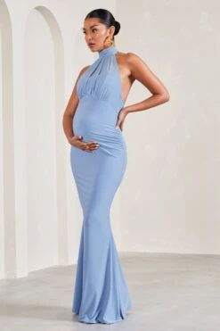 In My Heart | Cornflower Blue Mesh Halter-Neck Sleeveless Maternity Maxi Dress -ENY Clothing Shop WB CL129569115 InMyHeartCornflowerBlueMeshHalter NeckSleevelessMaternityMaxiDress1