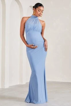 In My Heart | Cornflower Blue Mesh Halter-Neck Sleeveless Maternity Maxi Dress -ENY Clothing Shop WB CL129569115 InMyHeartCornflowerBlueMeshHalter NeckSleevelessMaternityMaxiDress2