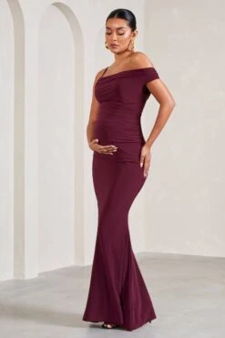 My Wish | Burgundy Strappy Asymmetric Maternity Maxi Dress -ENY Clothing Shop WB CL129570069 MyWishBurgundyStrappyAsymmetricMaternityMaxiDress2