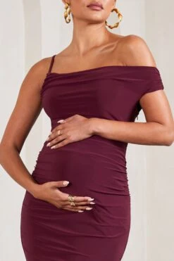 My Wish | Burgundy Strappy Asymmetric Maternity Maxi Dress -ENY Clothing Shop WB CL129570069 MyWishBurgundyStrappyAsymmetricMaternityMaxiDress4