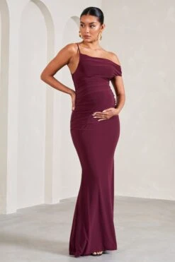My Wish | Burgundy Strappy Asymmetric Maternity Maxi Dress -ENY Clothing Shop WB CL129570069 MyWishBurgundyStrappyAsymmetricMaternityMaxiDress5
