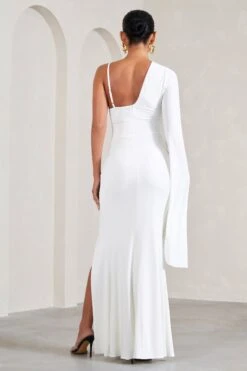 Rhea | White V-Neck Split Maternity Maxi Dress With Cape Sleeve -ENY Clothing Shop WB CL129572005 RheaWhiteV NeckSplitMaternityMaxiDressWithCapeSleeve5
