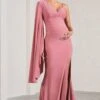 Rhea | Blush Pink V-Neck Split Maternity Maxi Dress With Cape Sleeve -ENY Clothing Shop WB CL129572081 RheaBlushPinkV NeckSplitMaternityMaxiDressWithCapeSleeve1