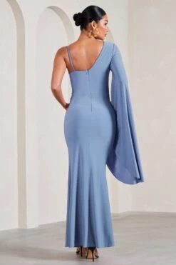 Rhea | Cornflower Blue V-Neck Split Maternity Maxi Dress With Cape Sleeve -ENY Clothing Shop WB CL129572115 RheaCornflowerBlueV NeckSplitMaternityMaxiDressWithCapeSleeve7