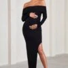Kaylee | Black Ruched Strapless Long-Sleeved Split Maternity Maxi Dress -ENY Clothing Shop WB CL129573002 KayleeBlackRuchedStraplessLong SleevedSplitMaternityMaxiDress0