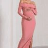 Kaylee | Blush Pink Ruched Strapless Long-Sleeved Split Maternity Maxi Dress -ENY Clothing Shop WB CL129573081 KayleeBlushPinkRuchedStraplessLong SleevedSplitMaternityMaxiDress0