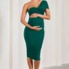 Admired | Bottle Green Ruched One-Shoulder Maternity Midi Dress -ENY Clothing Shop WB CL129576047 AdmiredBottleGreenRuchedOne ShoulderMaternityMidiDress0
