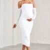 Pixie | White Ruched Long-Sleeved Halter-Neck Maternity Midi Dress 2 Pixie | White Ruched Long-Sleeved Halter-Neck Maternity Midi Dress -ENY Clothing Shop WB CL129577005 PixieWhiteRuchedLong SleevedHalter NeckMaternityMidiDress0