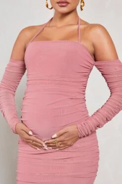 Pixie | Blush Pink Ruched Long-Sleeved Halter-Neck Maternity Midi Dress 10 Pixie | Blush Pink Ruched Long-Sleeved Halter-Neck Maternity Midi Dress -ENY Clothing Shop WB CL129577081 PixieBlushPinkRuchedLong SleevedHalter NeckMaternityMidiDress4