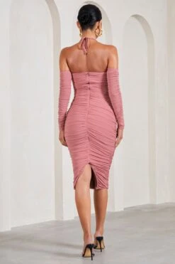 Pixie | Blush Pink Ruched Long-Sleeved Halter-Neck Maternity Midi Dress 8 Pixie | Blush Pink Ruched Long-Sleeved Halter-Neck Maternity Midi Dress -ENY Clothing Shop WB CL129577081 PixieBlushPinkRuchedLong SleevedHalter NeckMaternityMidiDress5