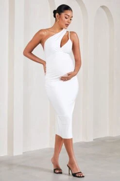 Abigail | White Sleeveless Asymmetric Maternity Midi Dress -ENY Clothing Shop WB CL129578005 AbigailWhiteSleevelessAsymmetricMaternityMidiDress1