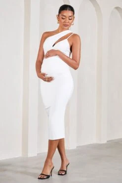 Abigail | White Sleeveless Asymmetric Maternity Midi Dress -ENY Clothing Shop WB CL129578005 AbigailWhiteSleevelessAsymmetricMaternityMidiDress3