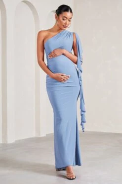 Rosalie | Cornflower Blue One-Shoulder Maternity Maxi Dress With Ruffles -ENY Clothing Shop WB CL129579115 RosalieCornflowerBlueOne ShoulderMaternityMaxiDressWithRufflesCORNFLOWERBLUE2