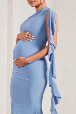 Rosalie | Cornflower Blue One-Shoulder Maternity Maxi Dress With Ruffles -ENY Clothing Shop WB CL129579115 RosalieCornflowerBlueOne ShoulderMaternityMaxiDressWithRufflesCORNFLOWERBLUE4