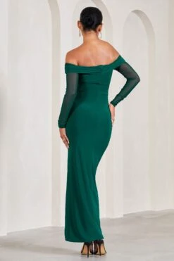 Elsie | Bottle Green Bardot Long-Sleeved Maternity Maxi Dress -ENY Clothing Shop WB CL129582047 ElsieBottleGreenBardotLong SleevedMaternityMaxiDress6