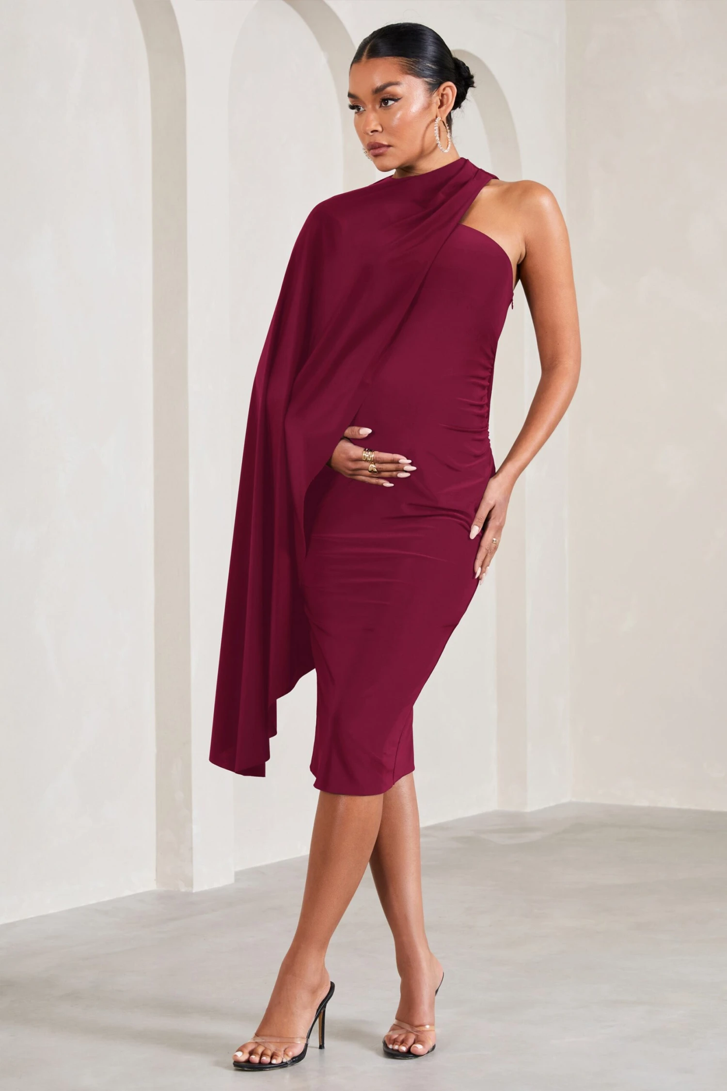 New Chapter | Berry Asymmetric Maternity Midi Dress With Cape 6 New Chapter | Berry Asymmetric Maternity Midi Dress With Cape - Image 4