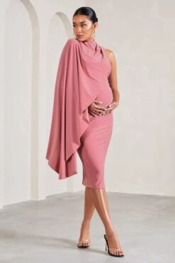 New Chapter | Blush Pink Asymmetric Maternity Midi Dress With Cape -ENY Clothing Shop WB CL129583081 NewChapterBlushPinkAsymmetricMaternityMidiDressWithCape1
