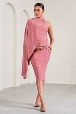 New Chapter | Blush Pink Asymmetric Maternity Midi Dress With Cape -ENY Clothing Shop WB CL129583081 NewChapterBlushPinkAsymmetricMaternityMidiDressWithCape3