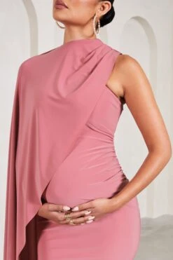 New Chapter | Blush Pink Asymmetric Maternity Midi Dress With Cape -ENY Clothing Shop WB CL129583081 NewChapterBlushPinkAsymmetricMaternityMidiDressWithCape6