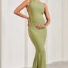 Riley | Olive Ruched Sleeveless Open-Back Maternity Maxi Dress -ENY Clothing Shop WB CL129584113 RileyOliveRuchedSleevelessOpen BackMaternityMaxiDress1