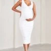 The Glow | White Ruched Scoop-Neck Sleeveless Maternity Midi Dress -ENY Clothing Shop WB CL129585005 TheGlowWhiteRuchedScoop NeckSleevelessMaternityMidiDress0