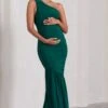 Make My Day | Bottle Green One-Shoulder Ruched Split Maternity Maxi Dress -ENY Clothing Shop WB CL129587047 MakeMyDayBottleGreenOne ShoulderRuchedSplitMaternityMaxiDress0