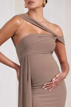 Just Wait | Mocha Asymmetric Strappy Maternity Midi Dress With Drape -ENY Clothing Shop WB CL129588038 JustWaitMochaAsymmetricStrappyMaternityMidiDressWithDrape5