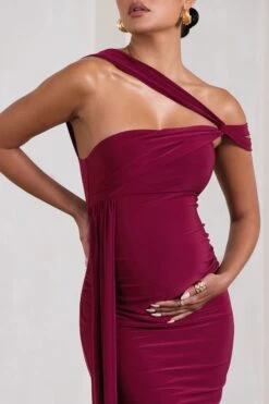 Just Wait | Berry Asymmetric Strappy Maternity Midi Dress With Drape -ENY Clothing Shop WB CL129588069 JustWaitBerryAsymmetricStrappyMaternityMidiDressWithDrape8