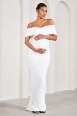 Carmen | White Bardot Maternity Maxi Dress 10 Carmen | White Bardot Maternity Maxi Dress -ENY Clothing Shop WB CL129589005 CarmenWhiteBardotMaternityMaxiDress2