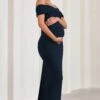 Carmen | Navy Bardot Maternity Maxi Dress