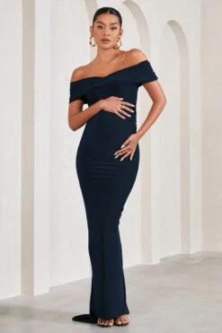 Carmen | Navy Bardot Maternity Maxi Dress -ENY Clothing Shop WB CL129589015 CarmenNavyBardotMaternityMaxiDressNAVY2