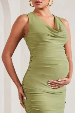 Mabel | Olive Cowl-Neck Ruched Maternity Midi Dress 9 Mabel | Olive Cowl-Neck Ruched Maternity Midi Dress -ENY Clothing Shop WB CL129590113 MabelOliveCowl NeckRuchedMaternityMaxiDress4