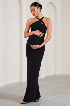 Gracie | Black Strappy Asymmetric Sleeveless Maternity Maxi Dress -ENY Clothing Shop WB CL129598002 GracieBlackStrappyAsymmetricSleevelessMaternityMaxiDress2