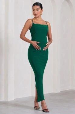 Azalea | Bottle Green Strappy Square-Neck Maternity Maxi Dress -ENY Clothing Shop WB CL129600047 AzaleaBottleGreenStrappySquare NeckMaternityMaxiDress2