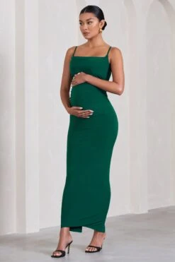 Azalea | Bottle Green Strappy Square-Neck Maternity Maxi Dress -ENY Clothing Shop WB CL129600047 AzaleaBottleGreenStrappySquare NeckMaternityMaxiDress3