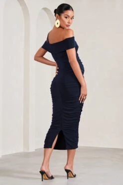 Theodora | Navy Strappy Asymmetric Maternity Midi Dress -ENY Clothing Shop WB CL129603015 TheodoraNavyStrappyAsymmetricMaternityMidiDressNAVY5