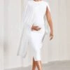 Cloud Nine | White Maternity Midi Dress With Cape Sleeves