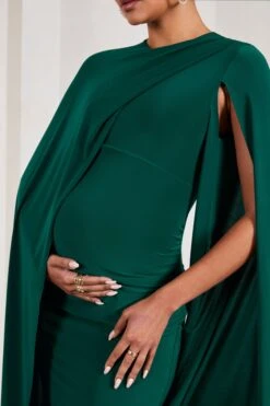 Cloud Nine | Bottle Green Maternity Midi Dress With Cape Sleeves -ENY Clothing Shop WB CL129604047 CloudNineBottleGreenMaternityMidiDressWithCapeSleeves3